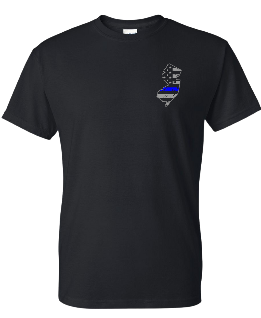 NJ Outline with Blue Line Flag Inside