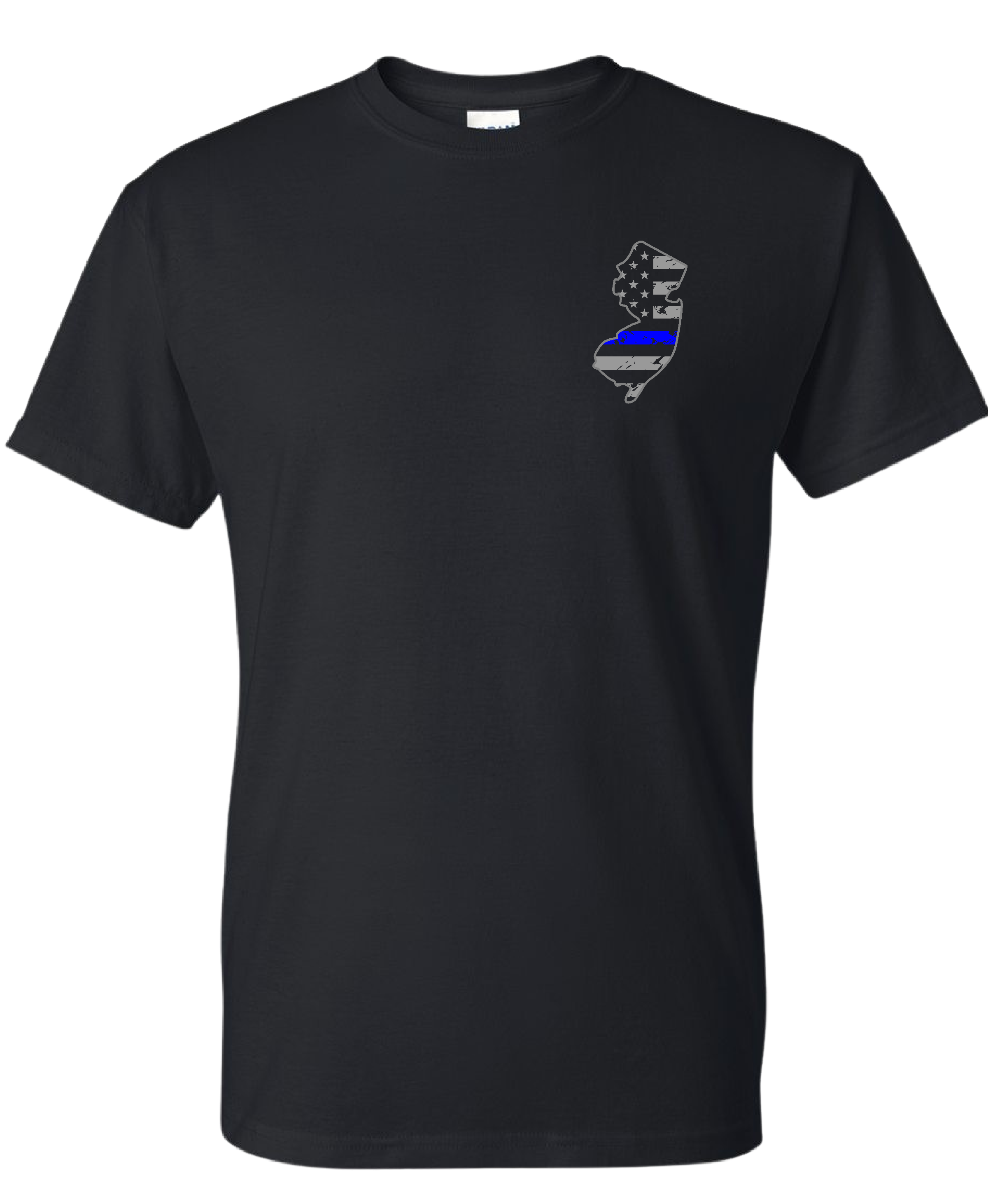 NJ Outline with Blue Line Flag Inside